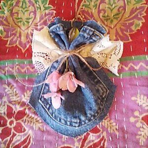 Pocket Angel Christmas Ornament Pink Flowers Camellia Ring Halo Upcycled